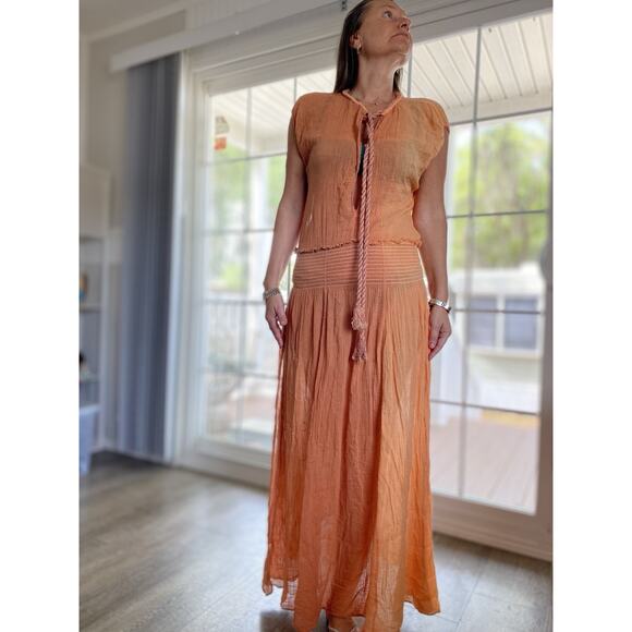 MIGUELINA Peri Cotton Gauze Maxi Coverup Dress In Amber M - Picture 3 of 11